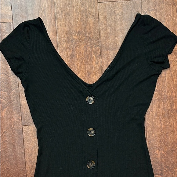 Papaya Ribbed Jersey Knit Bodycon Black Button-Front Dress, Size L - Picture 2 of 10